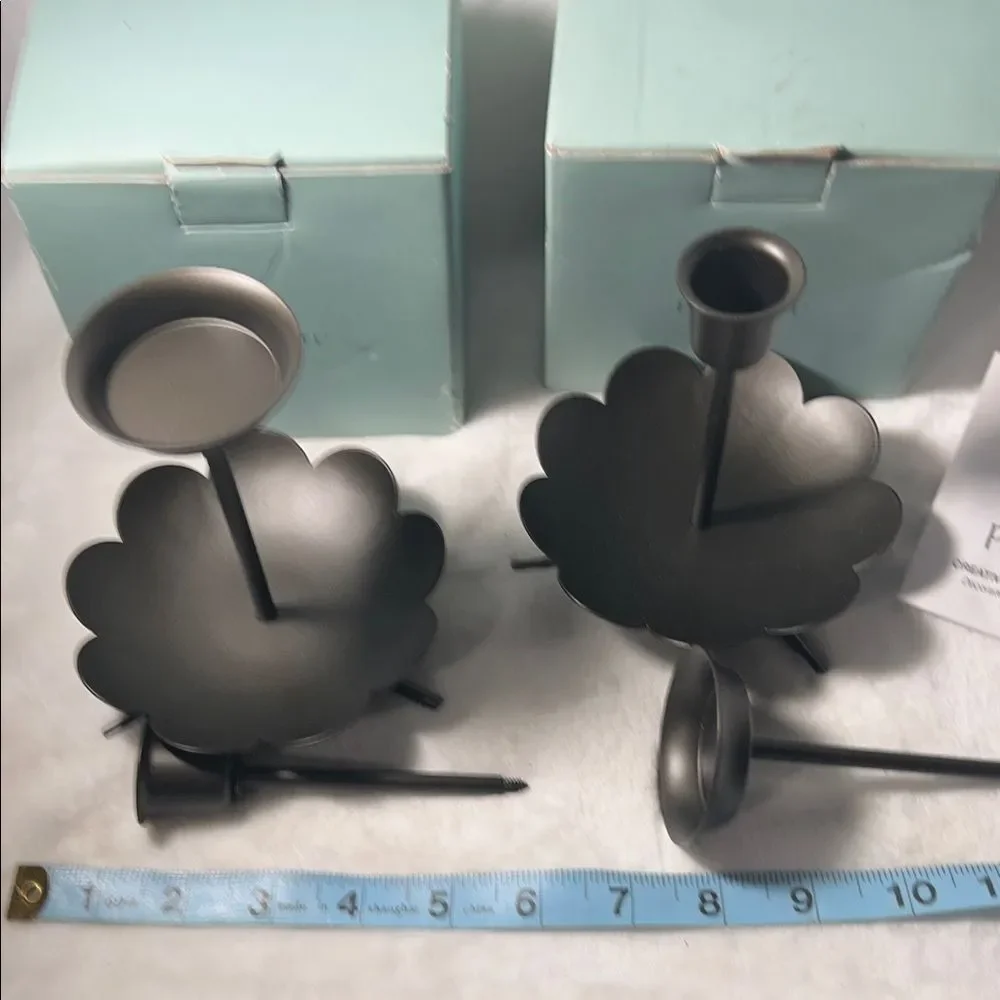 PartyLite Black Metal Flower Candle Holders - Set of 2
